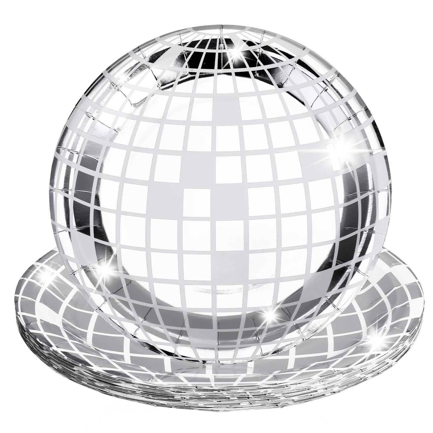 Lusofie 25Pcs Disco Ball Paper Dinner Plates, 23cm/9inch Silver Paper Plates, Disposable Disco Ball Plates, Disco Party Supplies Bachelorette Plates Decorations for Birthday Reunion Party
