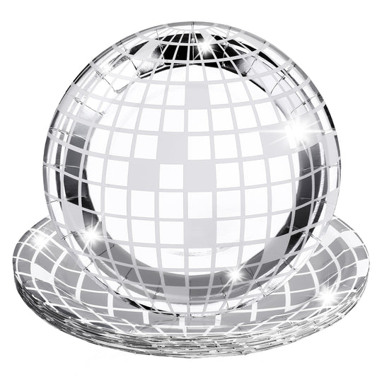 Lusofie 25Pcs Disco Ball Paper Dinner Plates, 23cm/9inch Silver Paper Plates, Disposable Disco Ball Plates, Disco Party Supplies Bachelorette Plates Decorations for Birthday Reunion Party