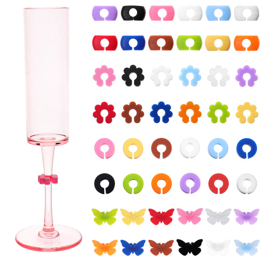 Lusofie 48Pcs Wine Glass Charms, Silicone Glass Markers, Wine Charms for Glasses,Wine Glass Markers for Identification and Decoration of Drinks at Party