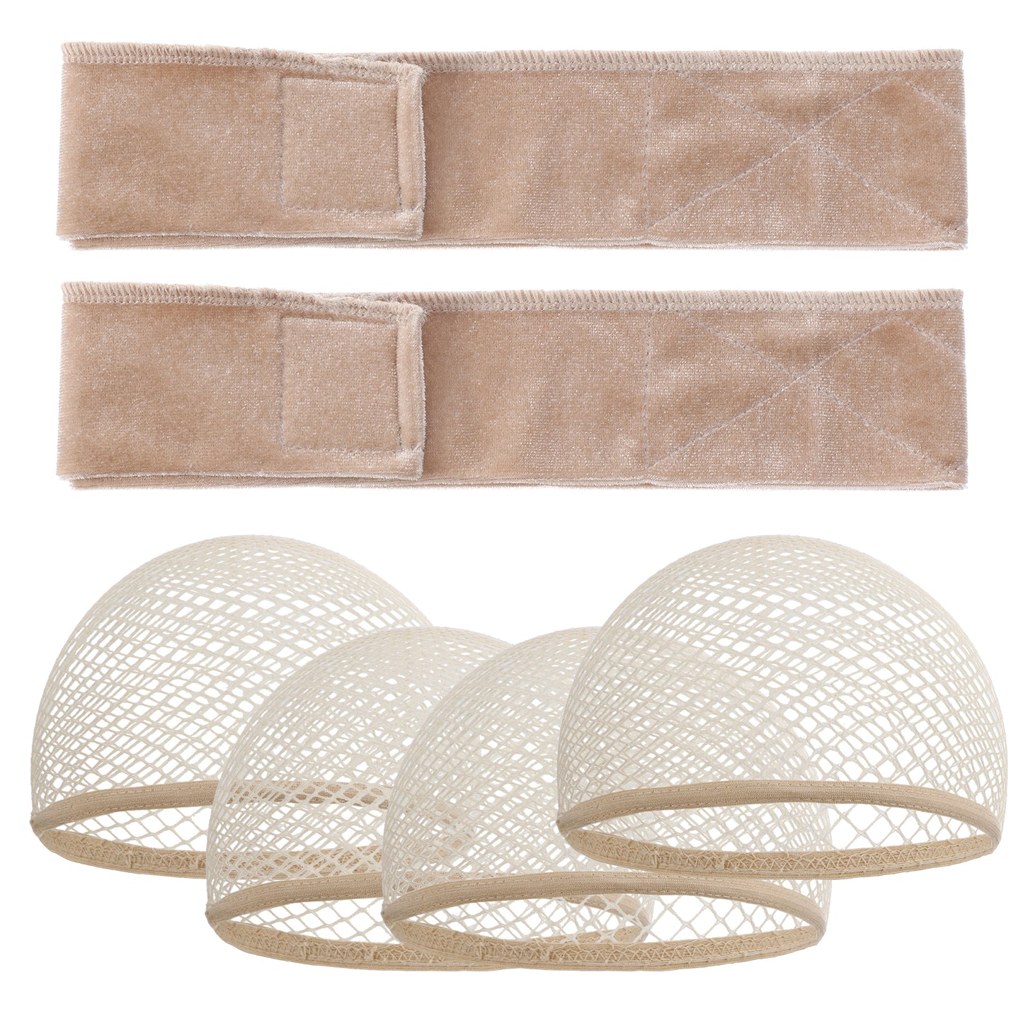 2 Pack Ultra-Soft Velvet Wig Grip Band with 4 Hair Net – Breathable Non-Slip Headband Liner, Invisible Under Wigs, Adjustable Hook and Loop Strap for Comfortable All-Day Wear – for Women & Beginners