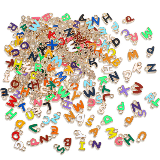 Tucnoeu 200pcs Letter Charms for Jewelry Making,A-Z Metal Letter Enamel Charms Double-Side Capital Alphabet Initial Charms for DIY Personalized Jewelry Making Findings(Gold)