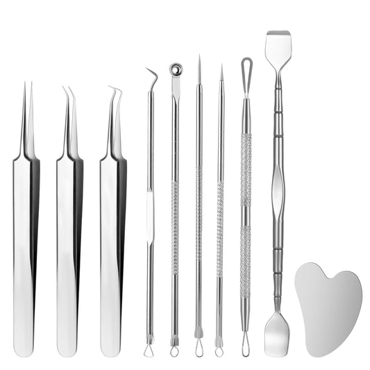 Blackhead Remover Tools 10Pcs Comedone Extractor Tool Professional Pimple Popper Blackhead Extractor for Easy Removal of Pimples Blackheads Zit Removing (Silver)