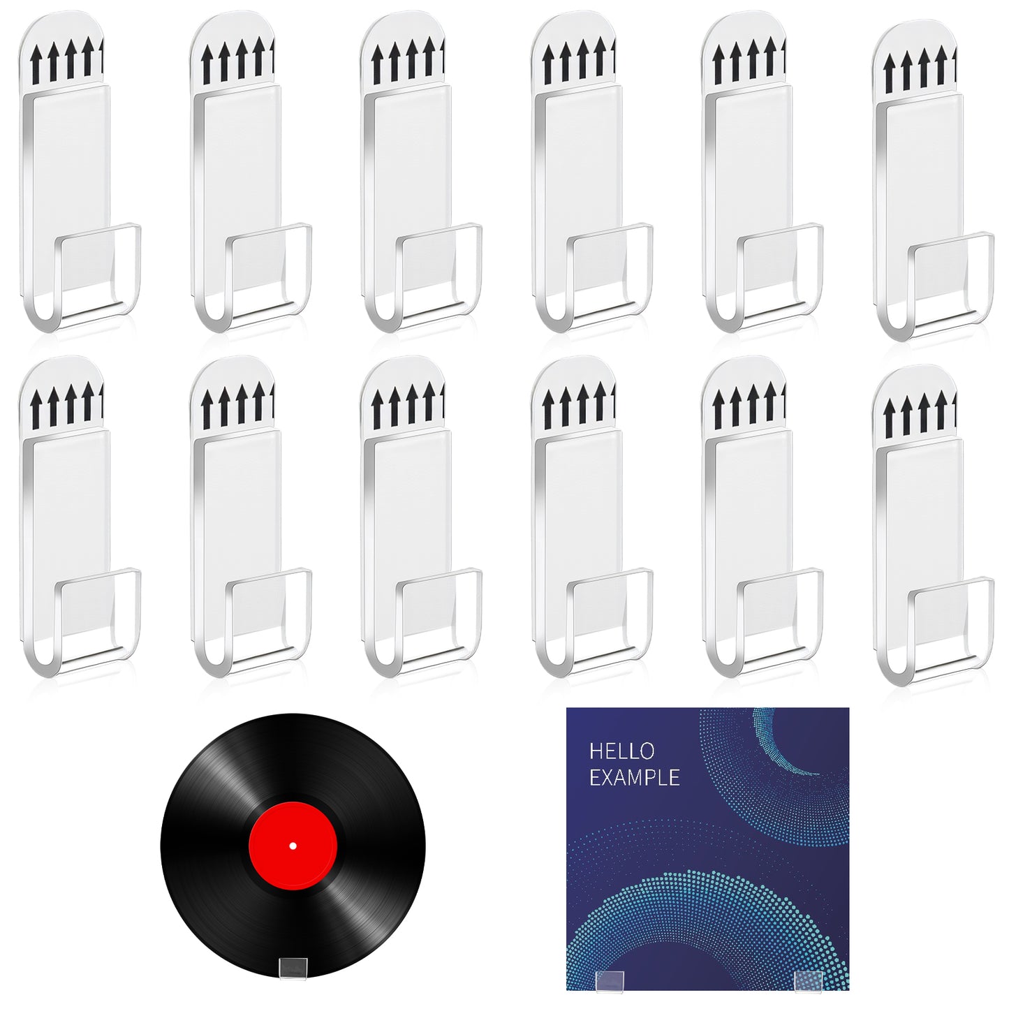 Tucnoeu 12pcs Clear Acrylic Vinyl Record Wall Mount Shelf Holder Display, Adhesive No Drills, Perfect for Vinyl Record Holder Display