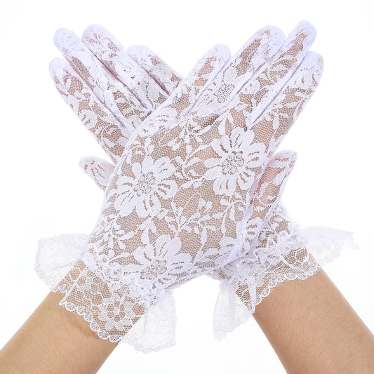 Neyauo Girls Lace Gloves White Tea Party Gloves for Little Girls White Lace Princess Glove Short Princess Wedding Dress up Mitten Tea Party, Wedding, Pageant & Cosplay
