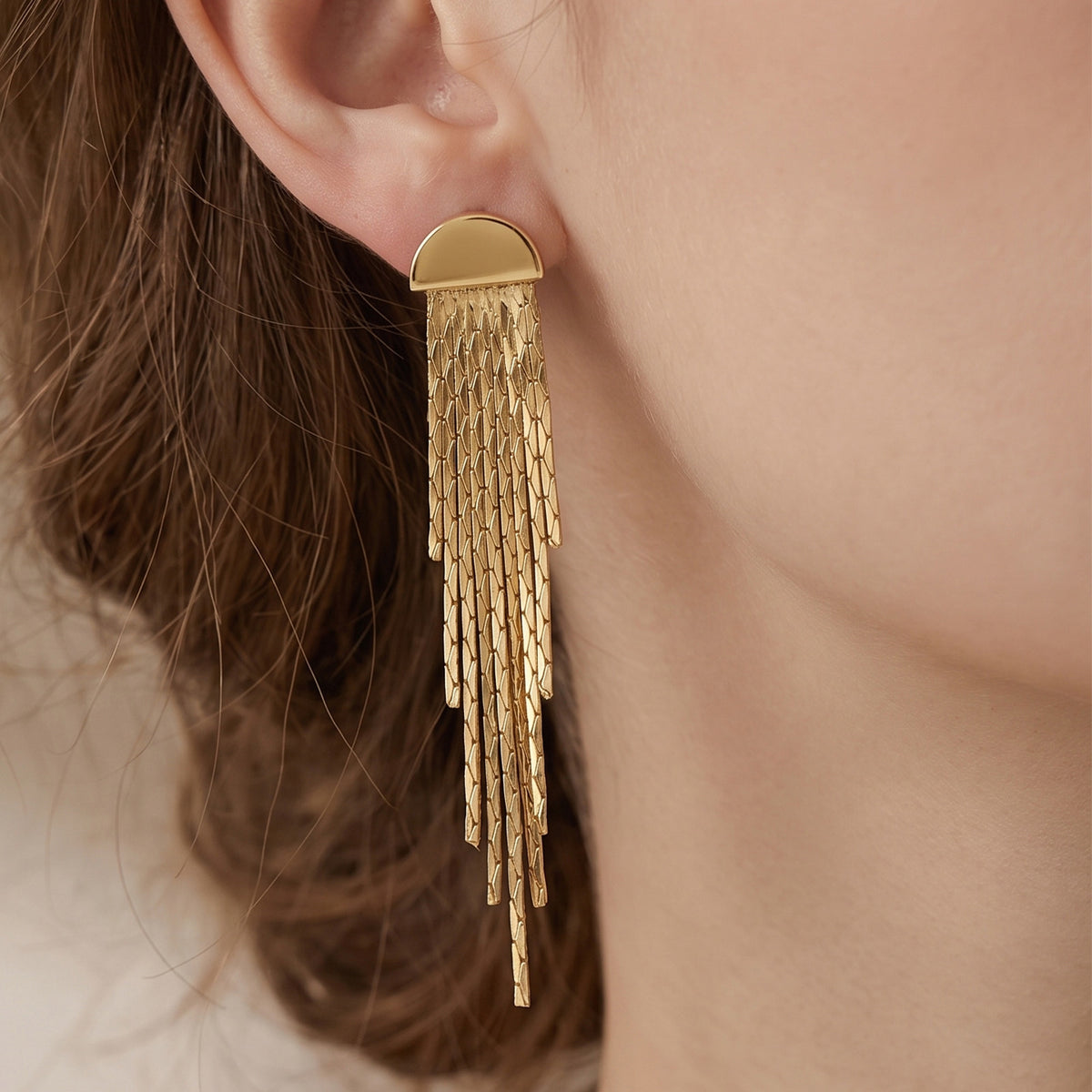 Long Tassel Gold Dangle Earrings for Women, Elegant Statement Drop Earrings