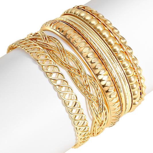 Neyauo 7Pcs Bangle Bracelets Set for Women (Gold)