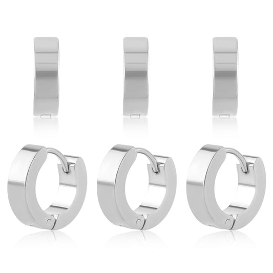 Men Hoop Earrings, 3 Pairs Hoop Earrings for Men Stainless Steel Mens Earrings Hoop Gold Silver Black Hoop Earrings Men Hypoallergenic Small Hoop Earrings for Men Women Wearing(Silver)