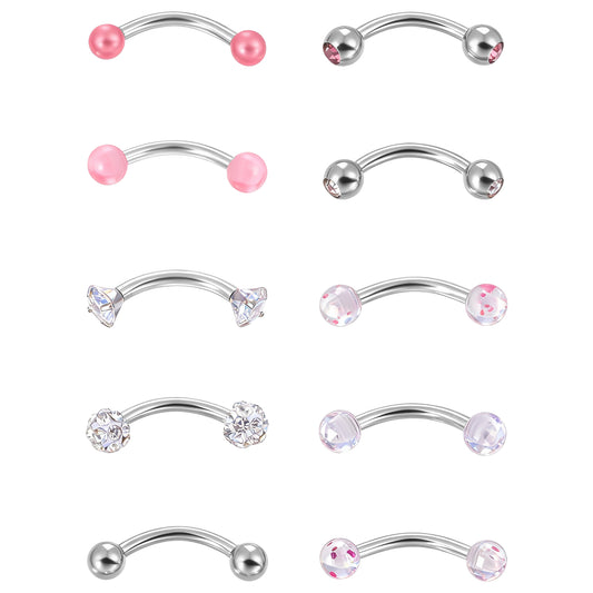 Josojoou 10PCS Eyebrow Piercing, 18G Snake Eyes Piercing Jewelry Tongue, Curved Barbell Eyebrow Rings, for Piercings on The Earlobe, Eyebrows, Lip and Tongue.