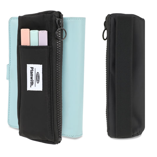 Tucnoeu Pen Pouch for Notebook,Black Notebook Pen Holder,Small Pencil Case with Zipper and Adjustable Elastic Band,Small Pencil Case Slim for Hardcover,Notebooks,Books