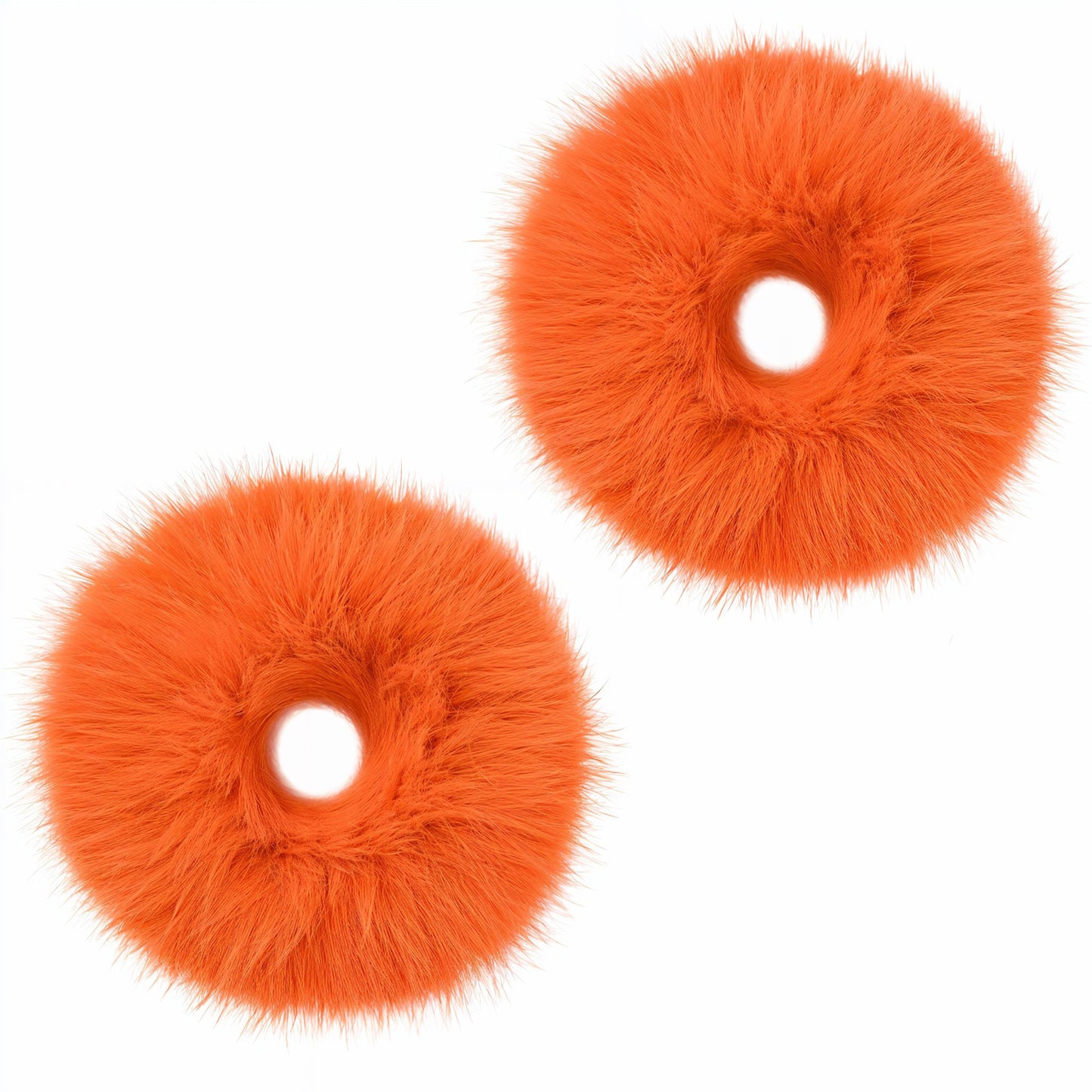Lusofie 2Pcs Orange Pompom Hair Tie, Furry Faux Rabbit Fur Fuzzy Scrunchies, Orange Fuzzy Hair Ties Baby Hairs Ties Ponytail Holders Pom for Girl Women