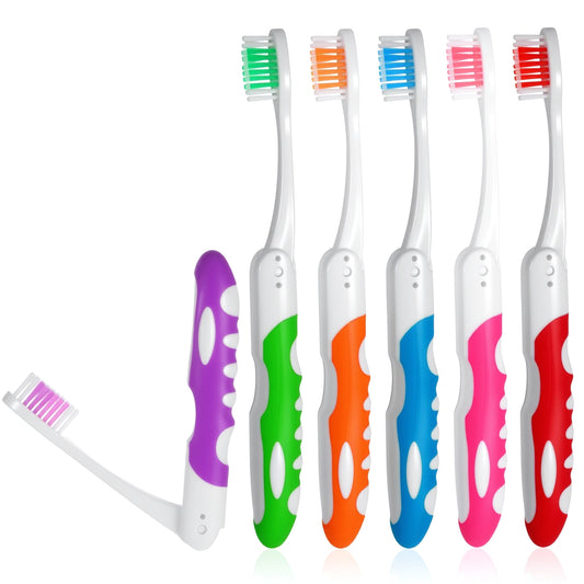 6 Pcs Folding Toothbrush, Portable Travel Size Toothbrush, Soft Foldable Tooth Brush for Home, School, Hiking, Camping, Traveling, Reusable, Compact