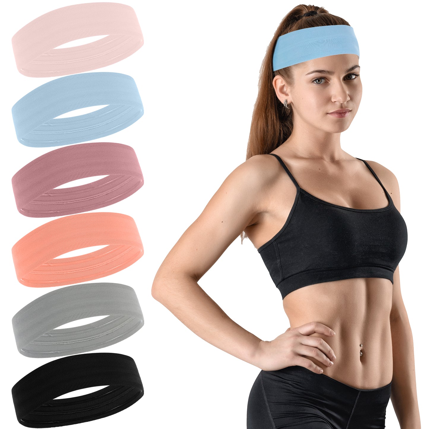 6 Pcs Sport Headbands for Women's Hair Soft Cotton Hair Bands Sweatband Head Bands for Daily Workout Running Sports