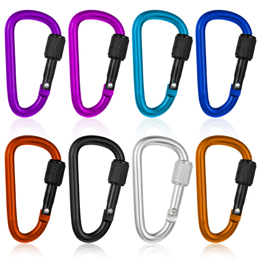 8PCS D-Shape Carabiner Clasp, 3in Heavy Duty Carabiner Clip with Screw Door, Durable Aluminum Alloy Locking Carabiners Keychain for Outdoor Camping Hiking, Not for Climbing