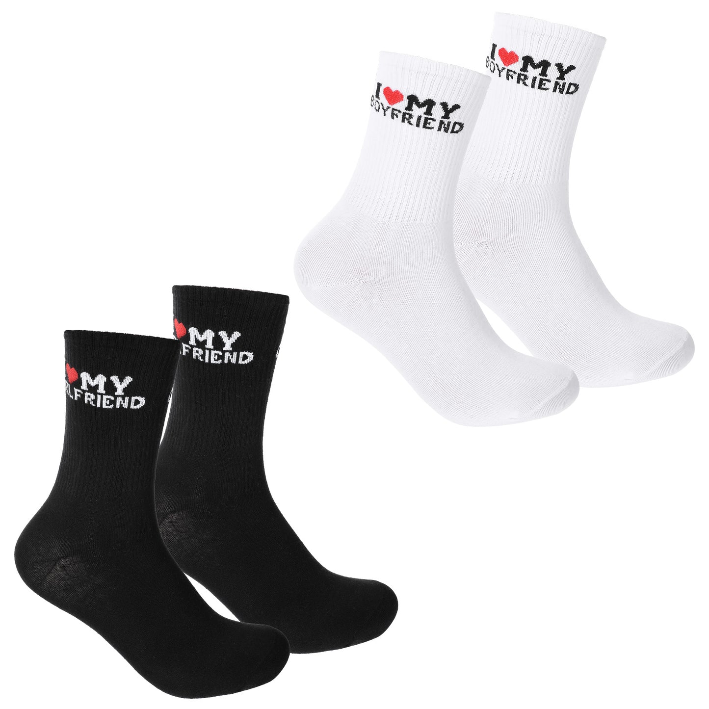 HekouJiub 2 Pairs Couple Socks Gift I Love My Girlfriend Boyfriend Socks Cotton Crew Sock for Boyfriend Girlfriend Anniversary Birthday Valentine Day