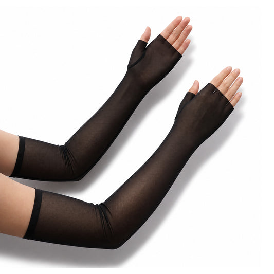 HekouJiub Black Mesh Gloves Women's Formal Long Fingerless Gloves Halloween