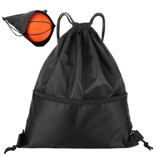 Tucnoeu 2pcs Drawstring Gym Bag, Large Drawstring Bags with Outside Zipper, Waterproof Swimming Bag, Football Bag for Men & Women, Sports School Beach Holidays Swimming Travel Yoga