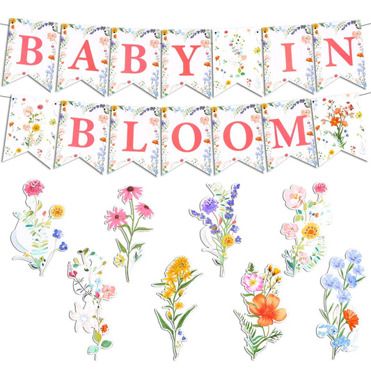 Baby In Bloom Baby Shower Decorations Wildflower Party Decorations Baby In Bloom Banner with Hanging Swirls Decoration Flower Baby Shower Decorations for Girls Kids