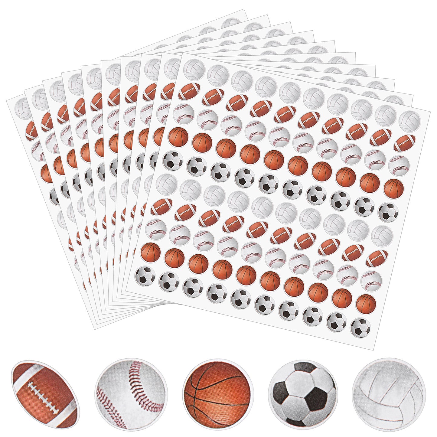 Mini 1000 Pcs Sports Ball Stickers, Soccer Football Baseball Basketball Volleyball Decals for Kids, Ball Themed Party Favors Classroom Rewards Birthday Pinata Stuffers