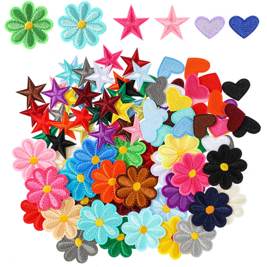 Yolev 94PCS Iron-On Patches Flower Heart Patches Mini Embroidery Applique Patches Colorful Sew Iron On Patches Heart Flower Patches for Repairing Clothes, Dresses, T-Shirts, Hats, Jeans, DIY Backpacks