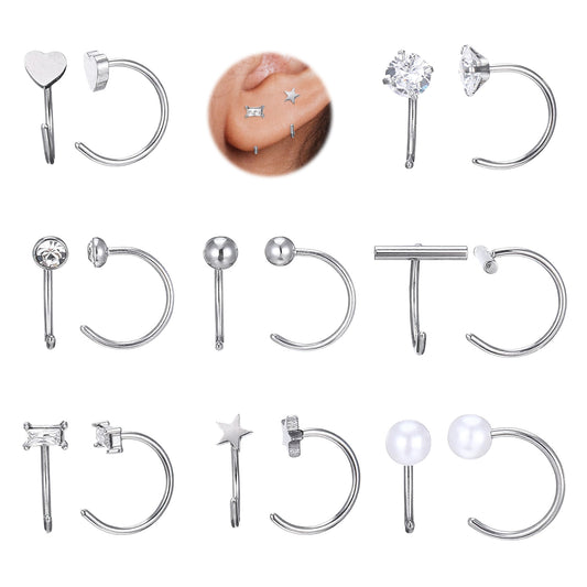 8 Pair Half Huggie Hoop Earrings Sliver Helix Open Hugging Earring Set