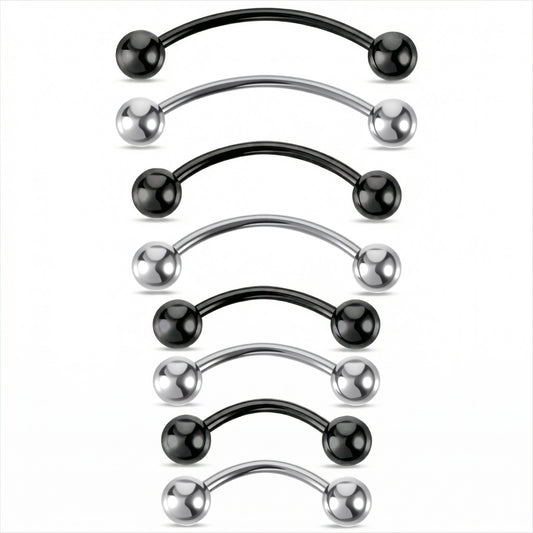8 Pcs 20G Curved Barbell Piercing Jewelry Stainless Steel Snake Eye Tongue Rings 4 Sizes Vertical Labret Lip Jewelry Eyebrow Piercing Belly Button Ring Eyebrow Ring For Women (6mm 8mm 10mm 12mm)
