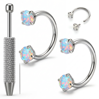Ziuohaa 2pcs horse shoe nose rings for women - Surgical Steel horseshoe nose ring With Cubic Zirconia And Opal - Complete Piercing Kit For Women(Silver)