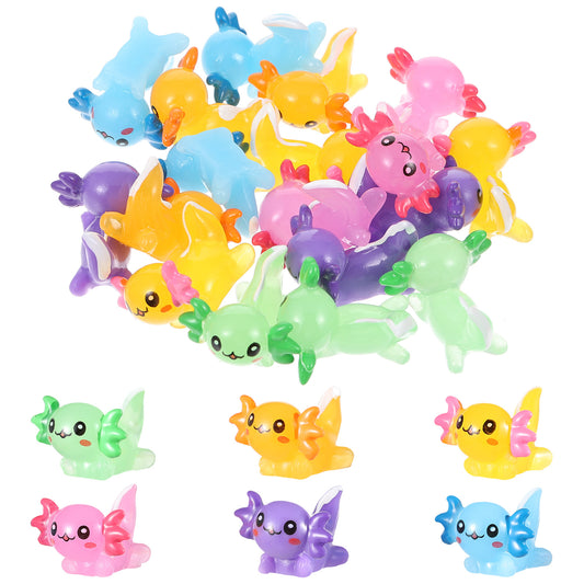 Meyeyaia 24 Pcs Mini Resin Axolotl,Tiny Luminous Axolotl Resin Figurine,6 Colors Mini Resins Figurines,Small Ornament Figurine for Diy Garden Dollhouse Birthday Party Decoration Aquarium