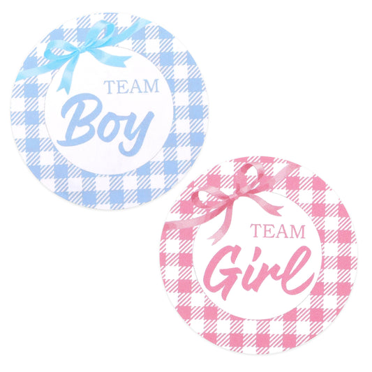 Gender Reveal Stickers, 120 PCS Team Boy or Girl Stickers for Baby Shower Games, 2 Inch Pink & Blue Bow Gender Reveal Decorations for Voting Chart, Sign, Cupcake Toppers, Genders Announcement