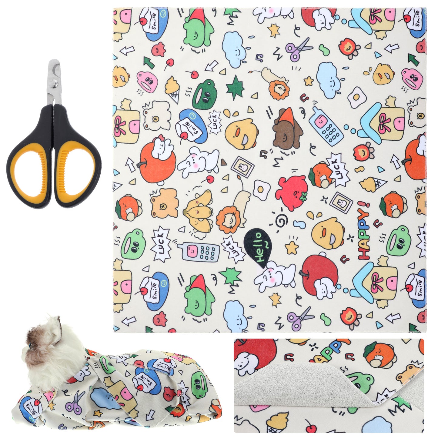 Telooco Cat Grooming Wrap Self-Adherent Cat Restraint Wrap for Cutting Nails Anti-Scratch Cat Swaddle Wrap 21.65 Inch Square Soft Fabric with Cat Nail Clipper Cat Burrito Wrap for Nail Trimming