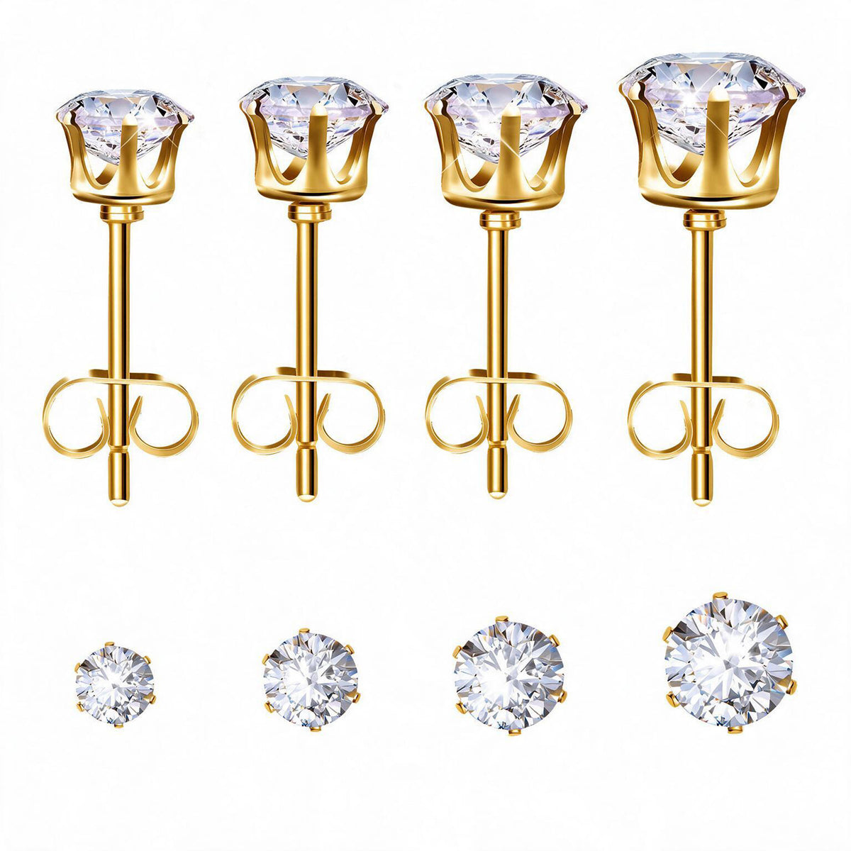 4 Pairs Cubic Zirconia Stud Earring Set Sleeper Cartilage Earrings(Gold)