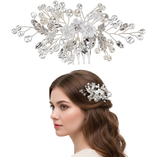 Flower Wedding Hair Pieces for Brides, Pearl Rhinestone Hair Accessories, Bride Hair's Accessory, for the Hairstyles of Brides and Bridesmaids