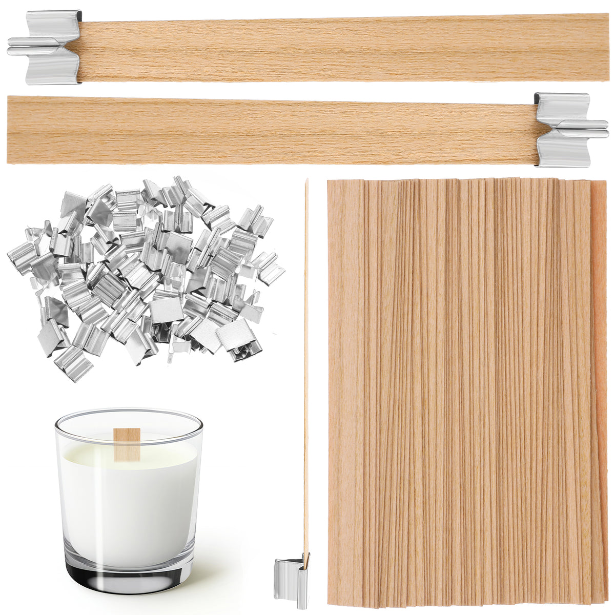 120pcs Natural Wood Candle Wicks, Crackling Wooden Wicks with Metal Bases